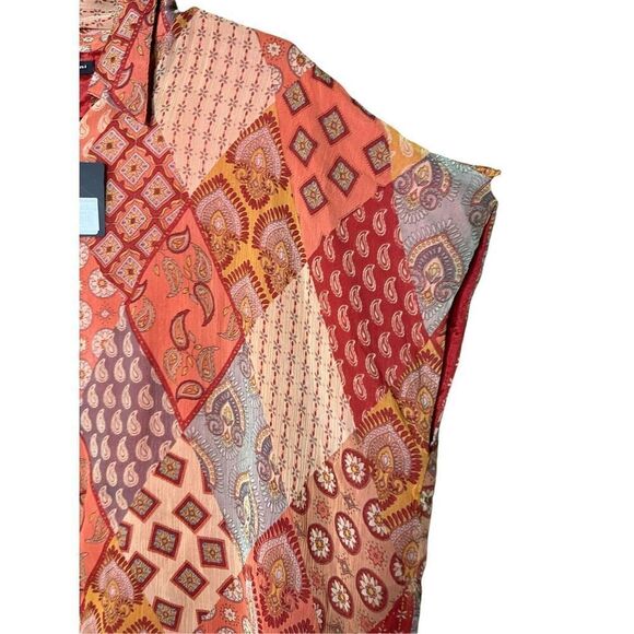 Sarah Pacini Brick Viscose Patchwork Blouse Size XS NWT - Picture 4 of 10
